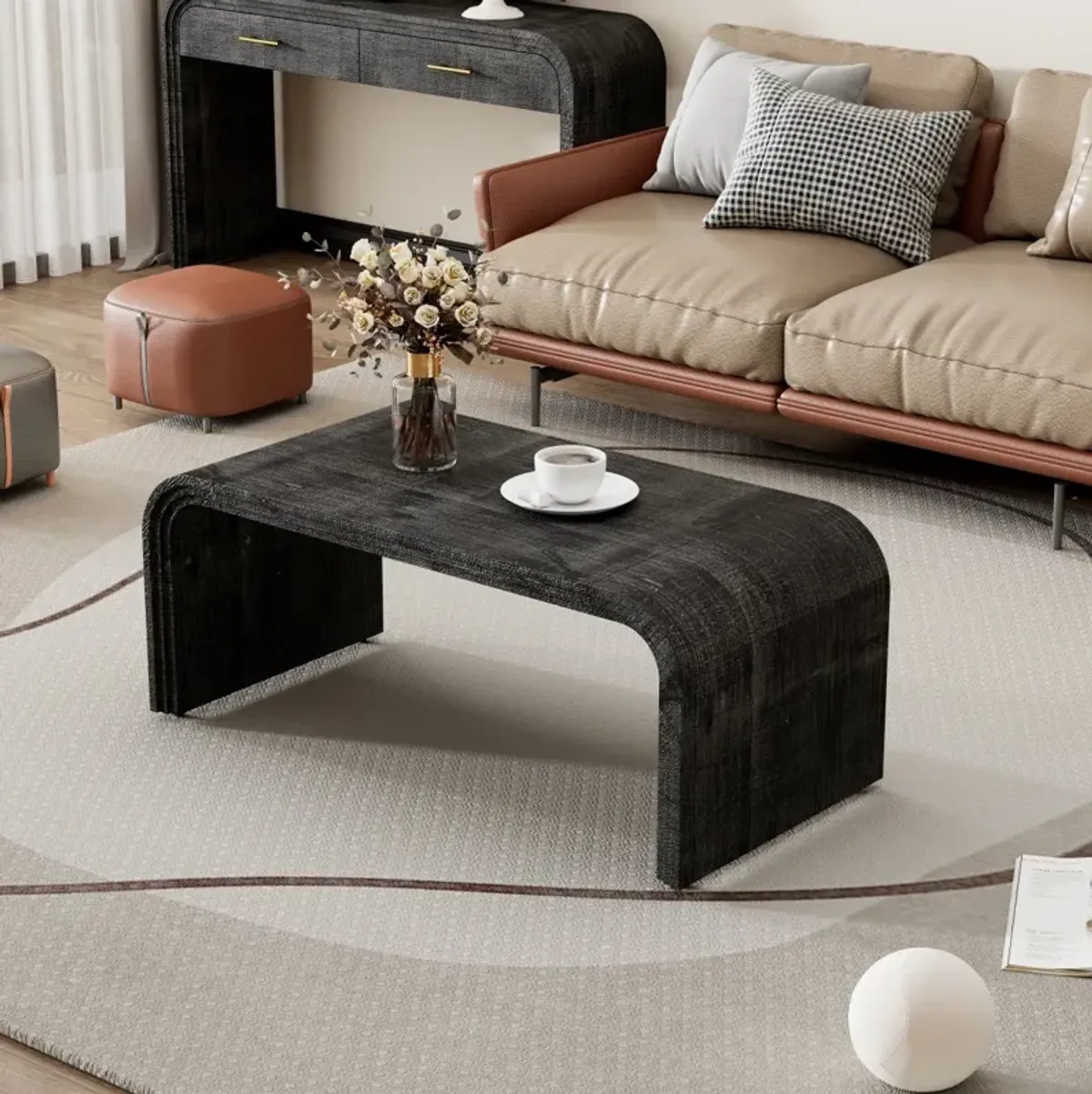 Minimalist Coffee Table With Curved Art Deco Design For Living Room Or Dining Room