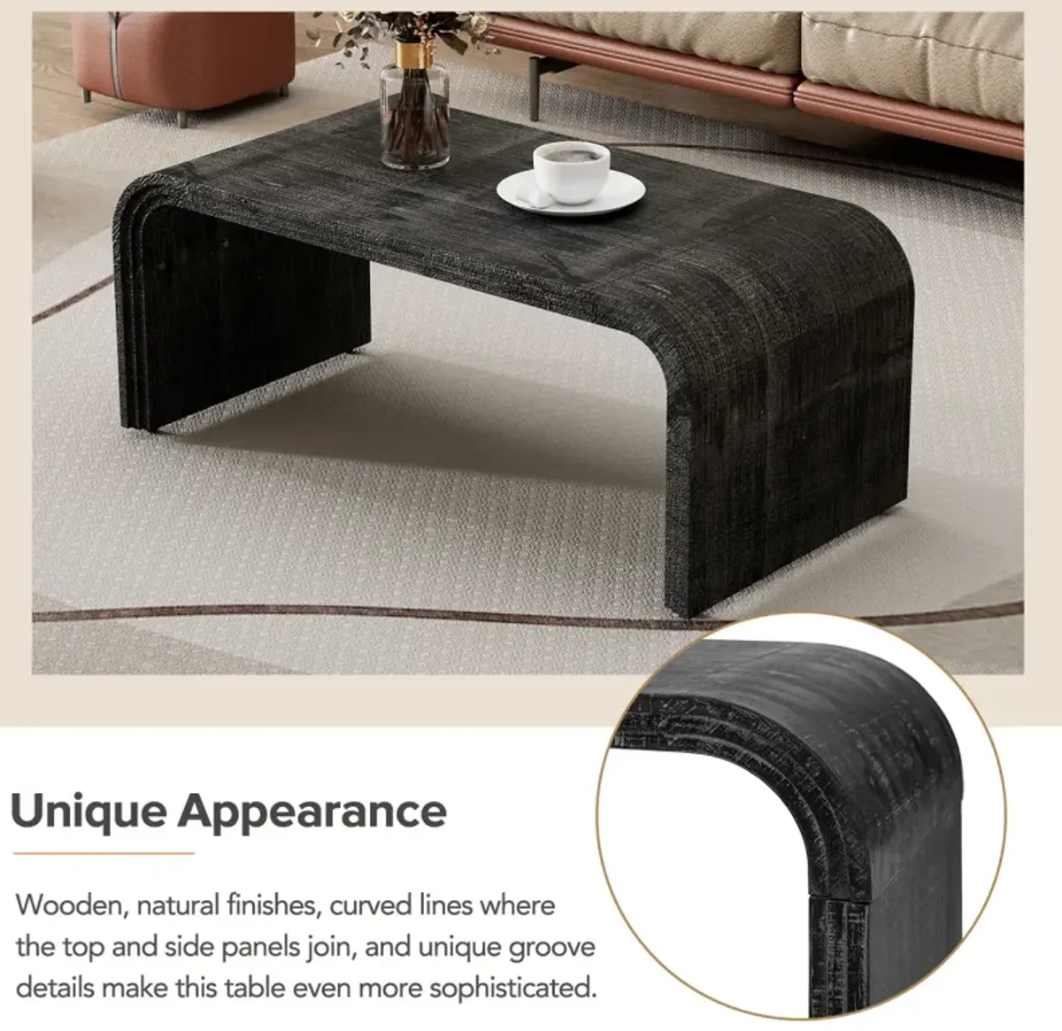 Minimalist Coffee Table With Curved Art Deco Design For Living Room Or Dining Room