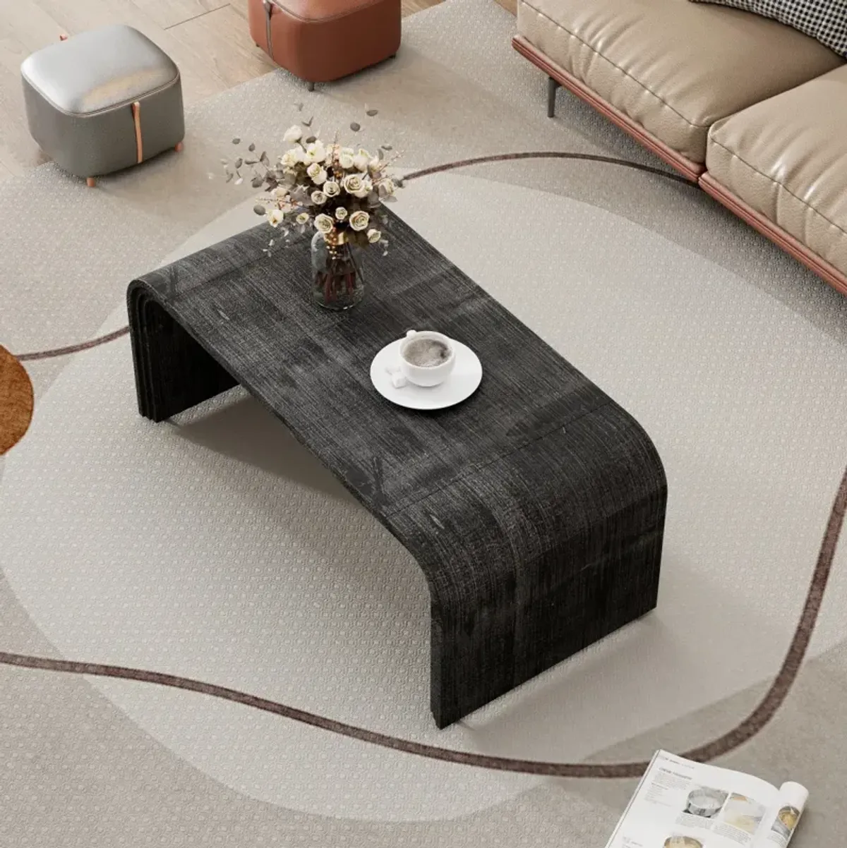 Minimalist Coffee Table With Curved Art Deco Design For Living Room Or Dining Room