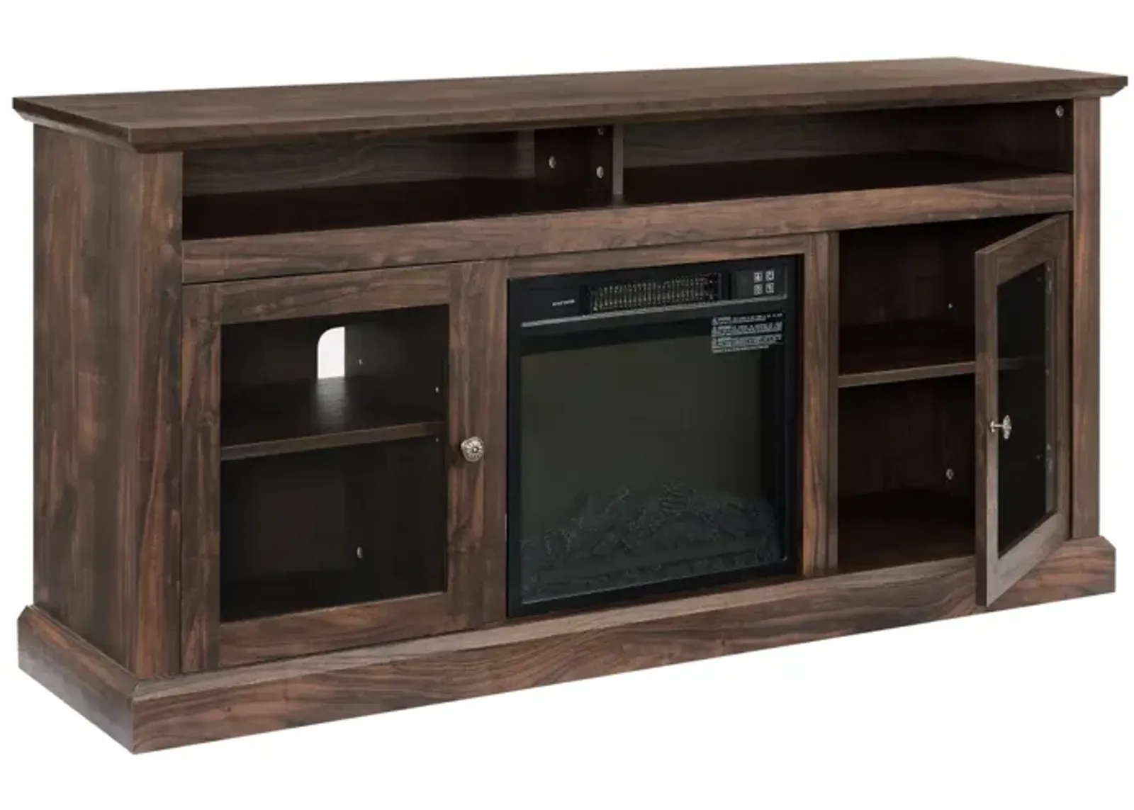 Modern TV Media Stand with 18" Fireplace Insert, 60" Wx15.75" Dx29"