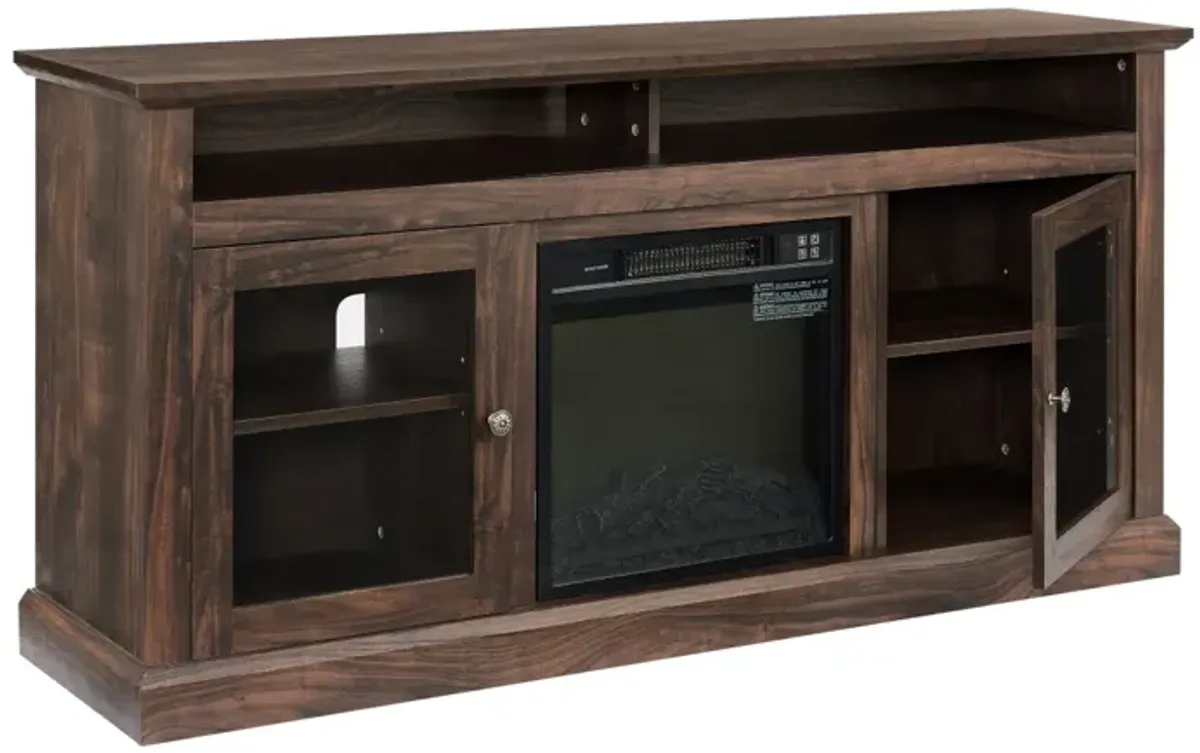 Modern TV Media Stand with 18" Fireplace Insert, 60" Wx15.75" Dx29"