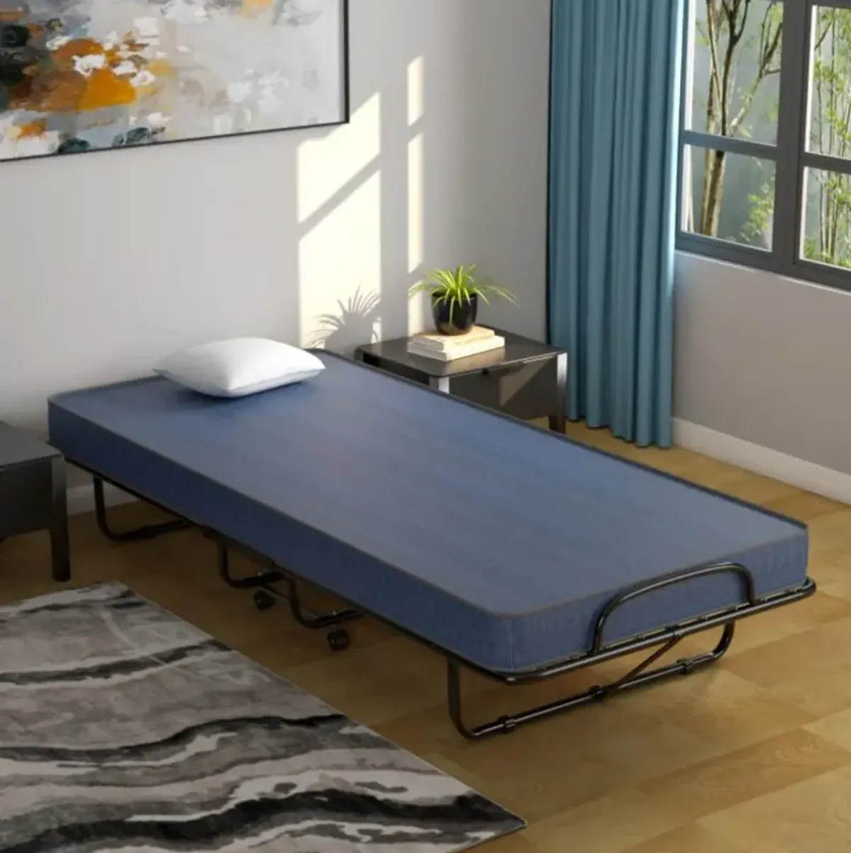 Hivvago Rollaway Guest Bed with Sturdy Steel Frame and Memory Foam Mattress Made in Italy