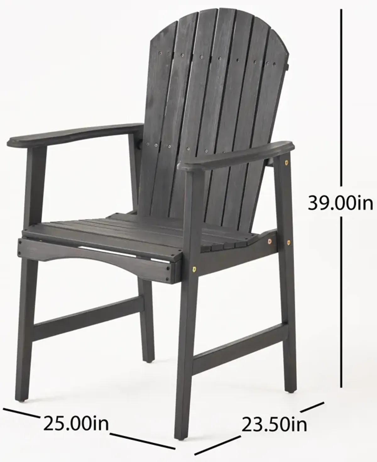 Pima Outdoor Dining Chair Set of 2, Adirondack Dark Gray Acacia Wood - Benzara