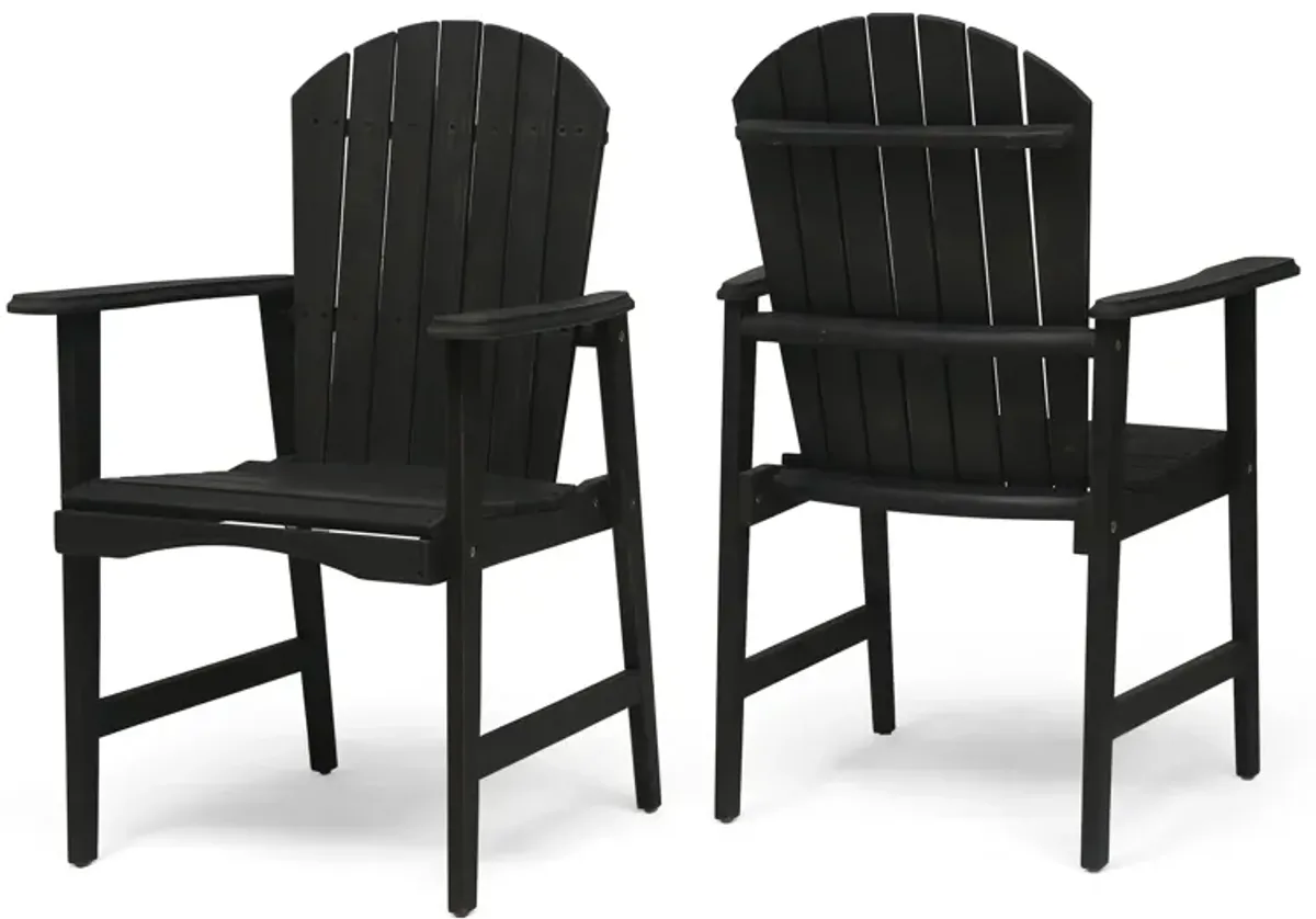 Pima Outdoor Dining Chair Set of 2, Adirondack Dark Gray Acacia Wood - Benzara