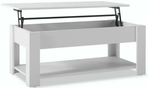 Ted 39 Inch Lift Top Extendable Coffee Table with Open Shelf, White Finish-Benzara