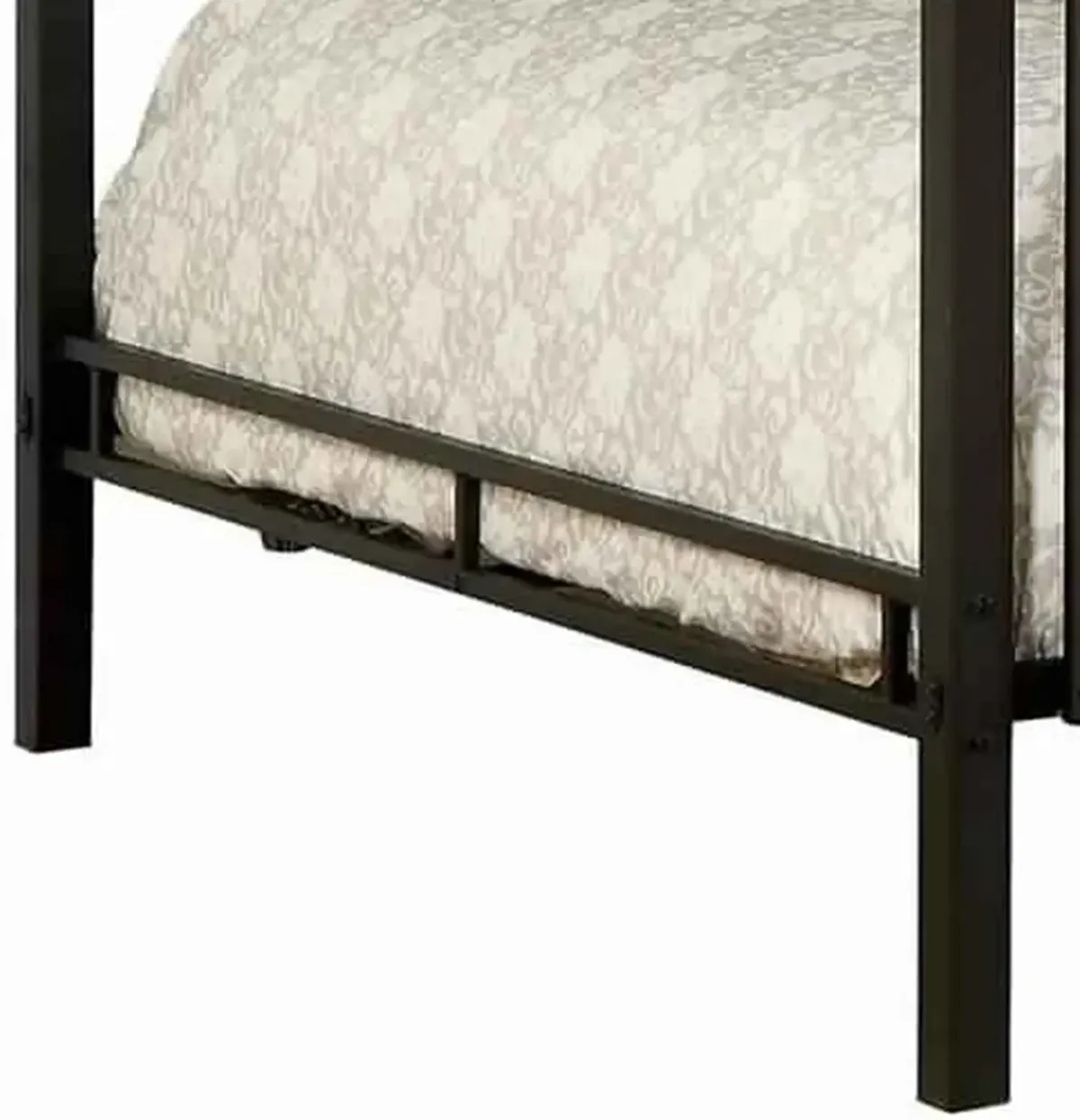 Horizontal Slatted Metal Queen Over Queen Bunk Bed with Ladder, Black-Benzara