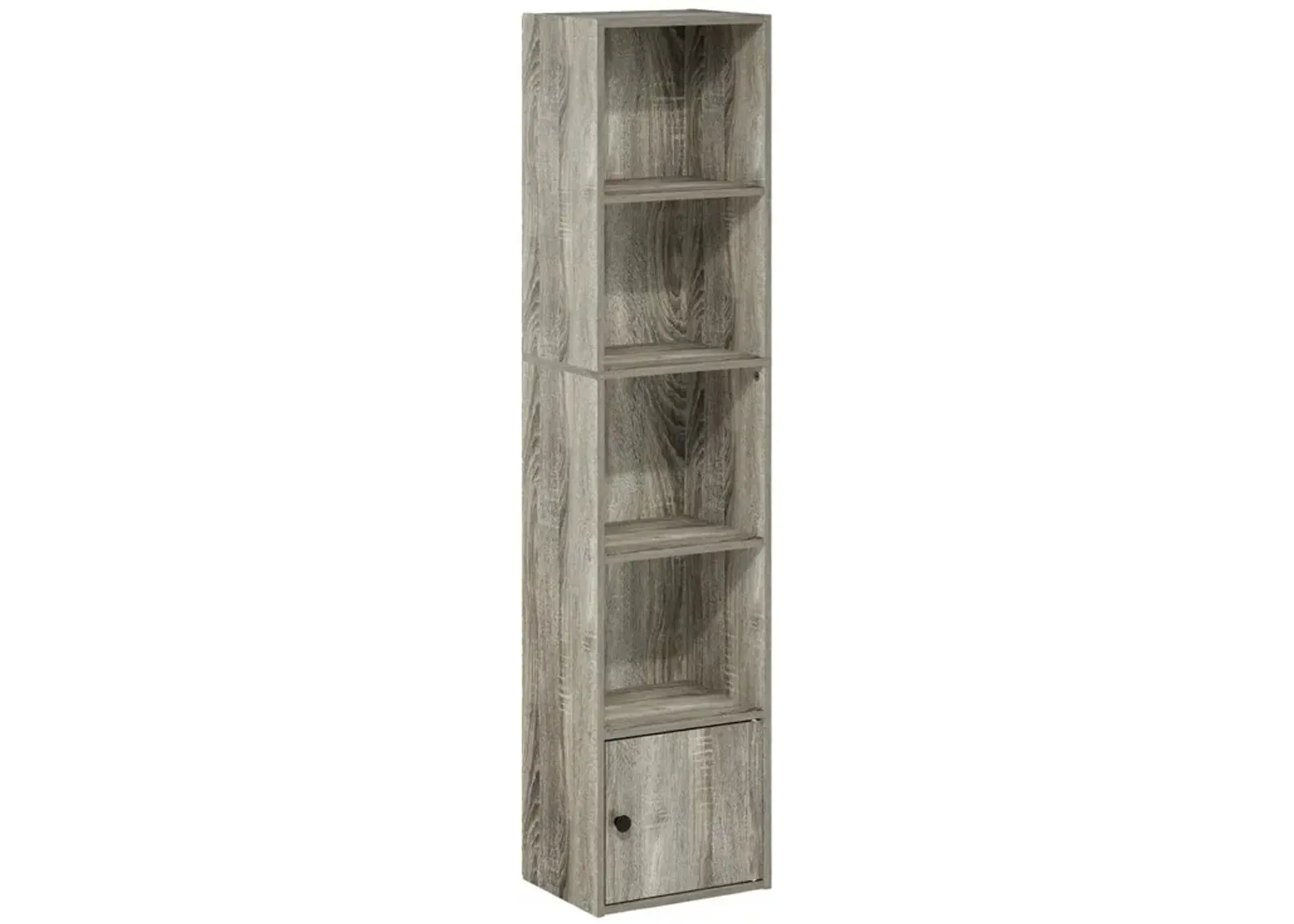 Furinno Luder 5-Tier Shelf Bookcase with 1 Door Storage Cabinet, French Oak