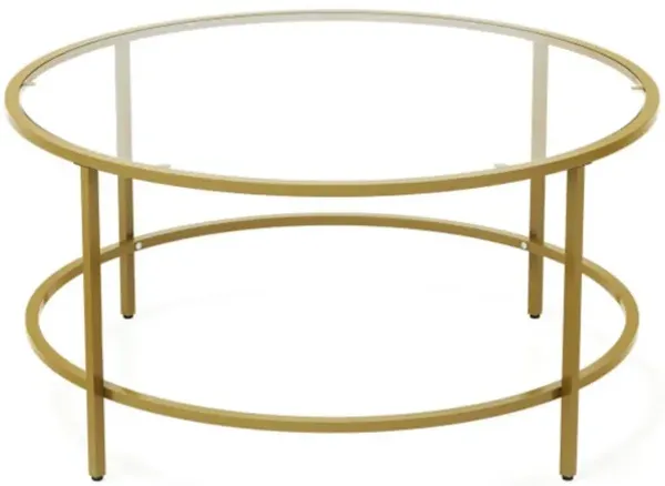 Hivvago 35.5 Inch Round Coffee Table with Tempered Glass Tabletop