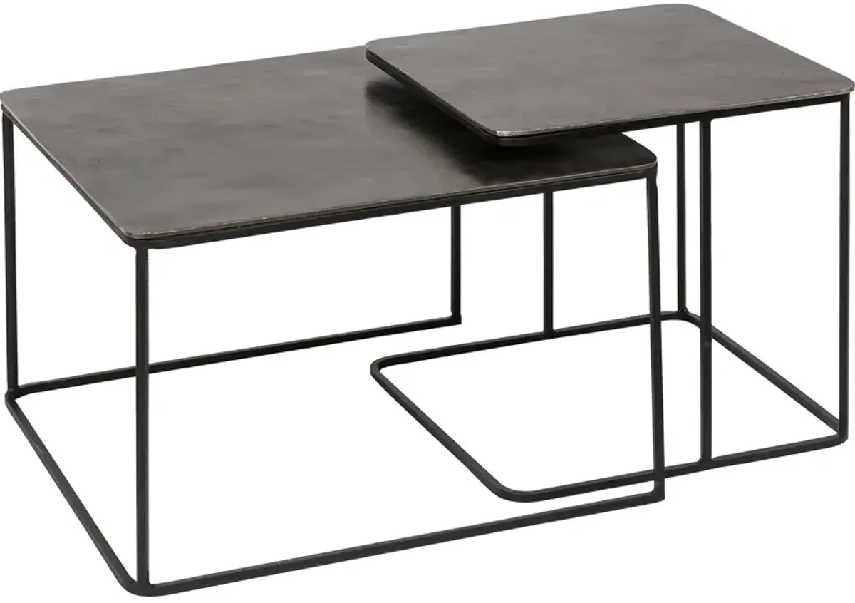 Set of 2 Black and Bronze Minimalist Nested Coffee Tables 24.5"