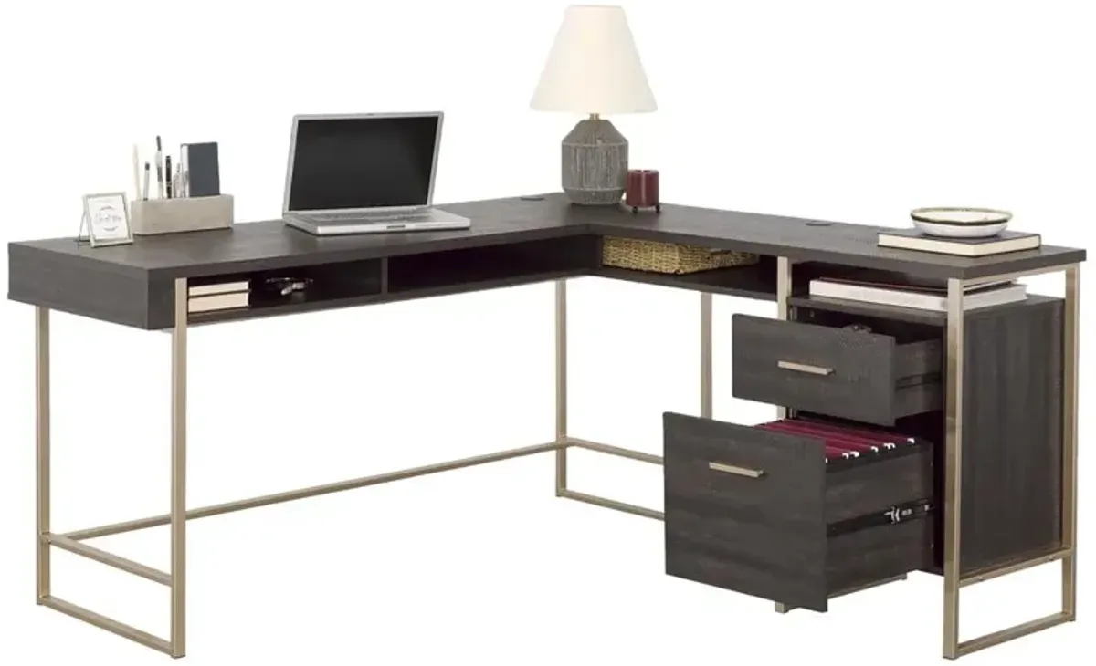 Sauder Walter Heights L Desk in Blade Walnut