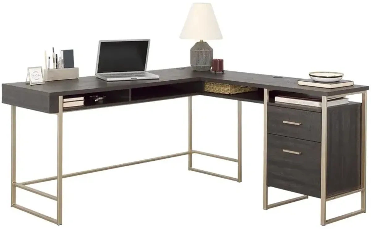 Sauder Walter Heights L Desk in Blade Walnut