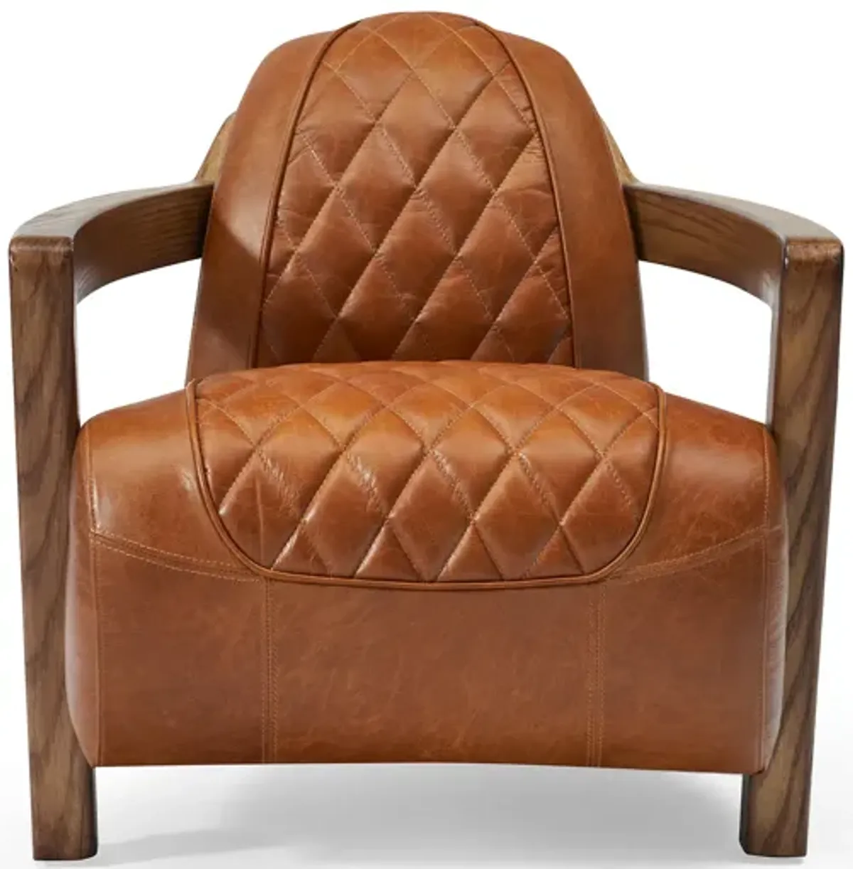 Pasargad Home Ethan Top-Grain Leather Lounge Chair with Solid Wood Armrests
