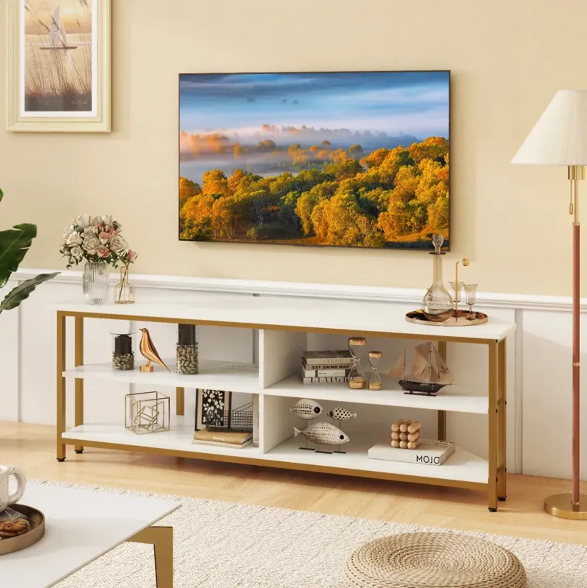 3-Tier Corner TV Stand for TVs up to 65 Inches with Charging Station