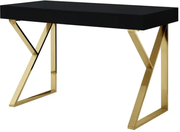 Inspired Home Octavia High Gloss Desk with Polished Stainless Steel Base