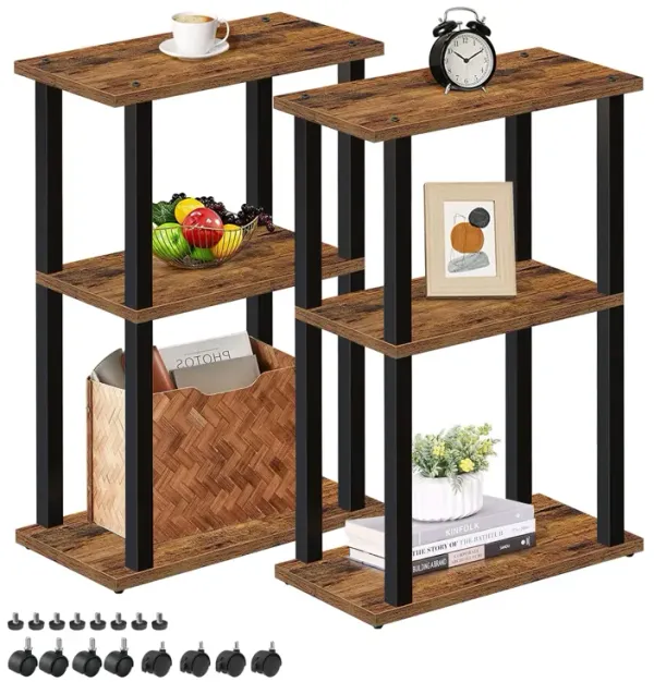 TUTOTAK Small Side Table, Narrow End Table, Bedside Table, Set of 2, Couch Side Table with Wheels for Living Room or Bedroom, Br