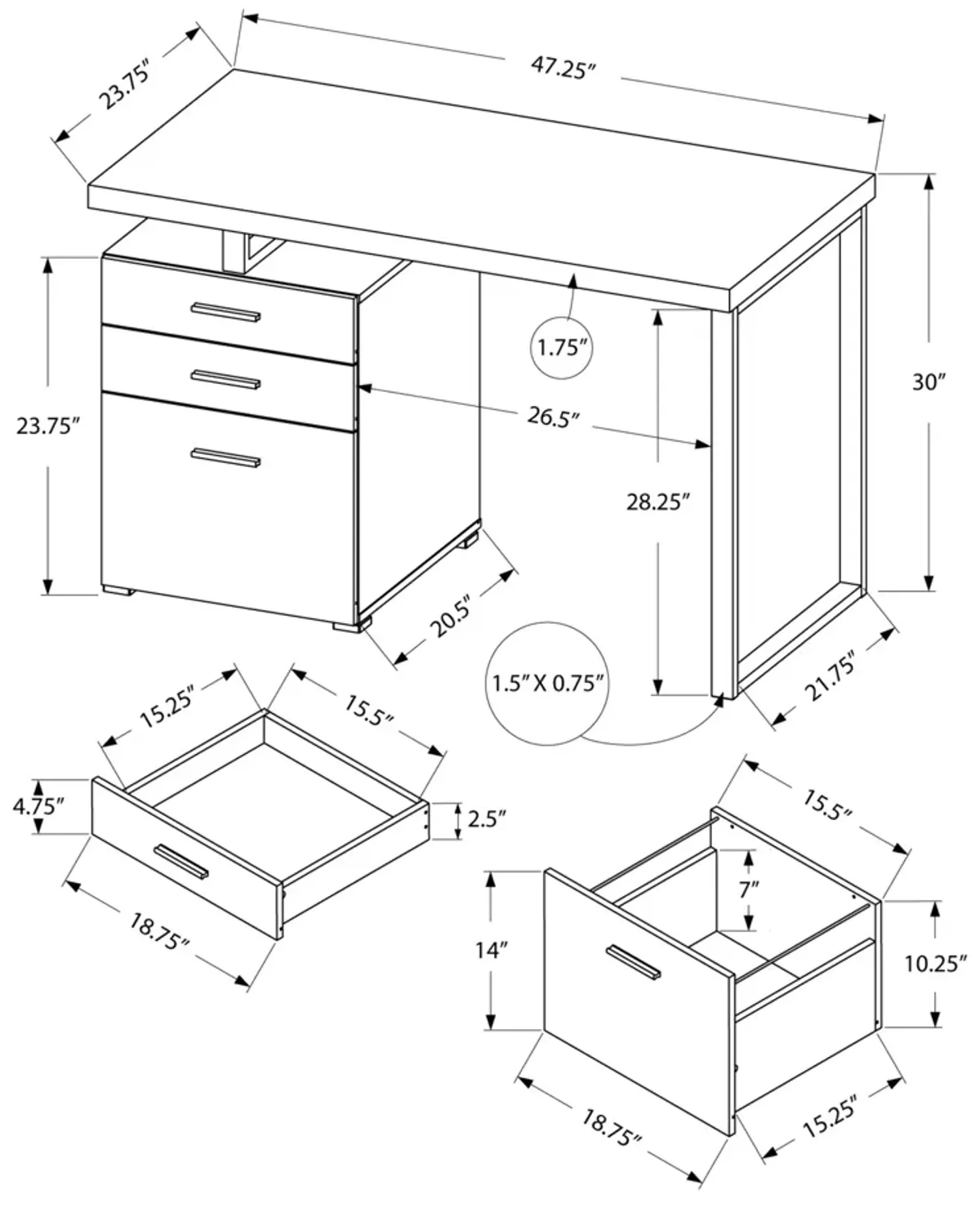 Monarch Specialties Computer Desk, Home Office, Laptop, Left, Right Set-Up, Storage Drawers, 48"L, Work, Metal, Laminate, Brown, Grey, Contemporary, Modern