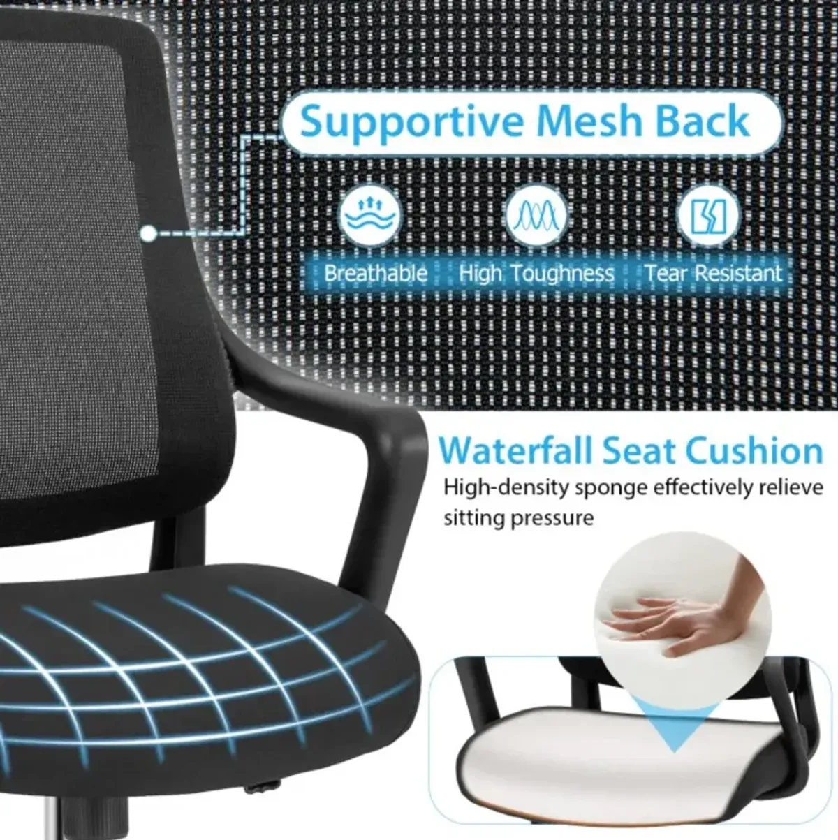 Hivvago Modern Breathable Mesh Chair with Curved Backrest and Armrest-Black