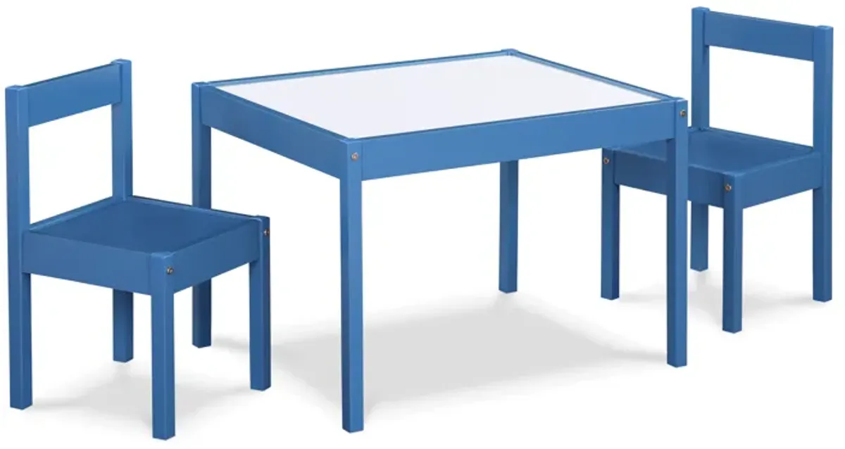 Gibson 3-Piece Dry Erase Kids Table & Chair Set, Dark Blue