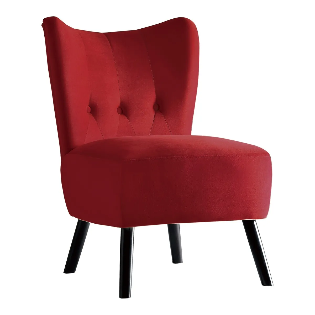 Unique Style Red Velvet Covering Accent Chair Button-Tufted Back Brown Finish Wood Legs Modern