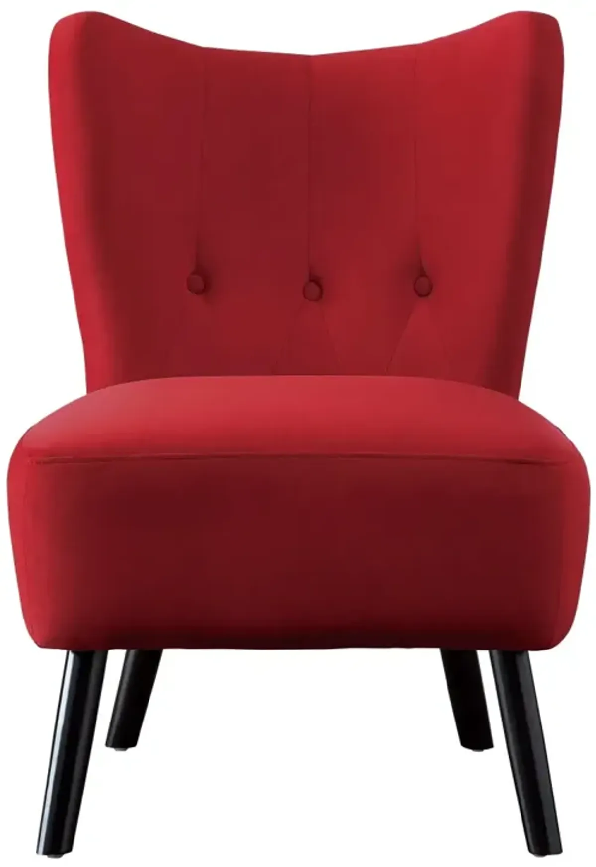 Unique Style Red Velvet Covering Accent Chair Button-Tufted Back Brown Finish Wood Legs Modern