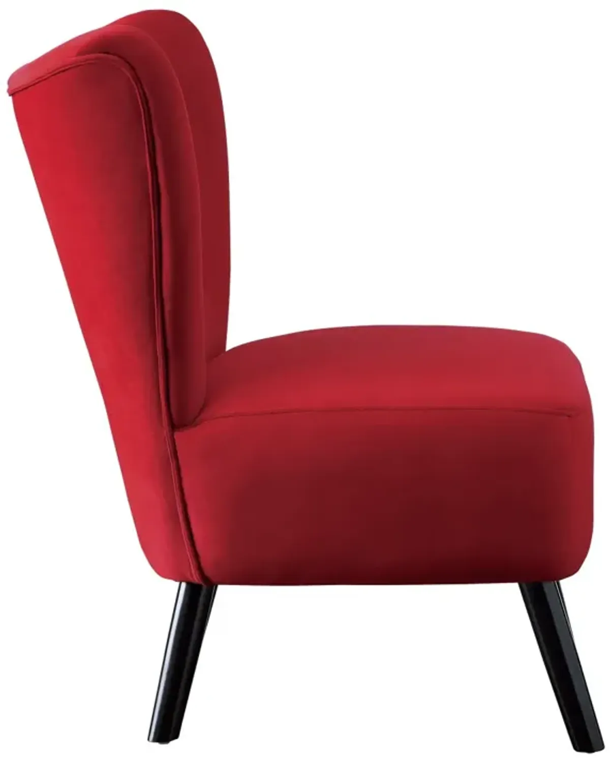 Unique Style Red Velvet Covering Accent Chair Button-Tufted Back Brown Finish Wood Legs Modern