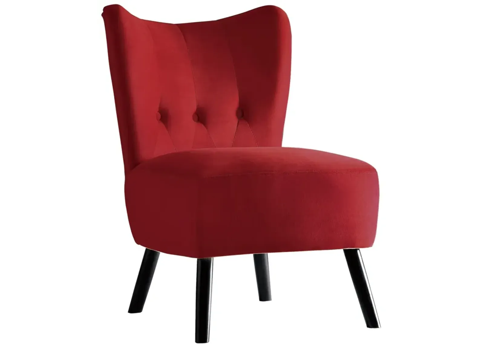 Unique Style Red Velvet Covering Accent Chair Button-Tufted Back Brown Finish Wood Legs Modern