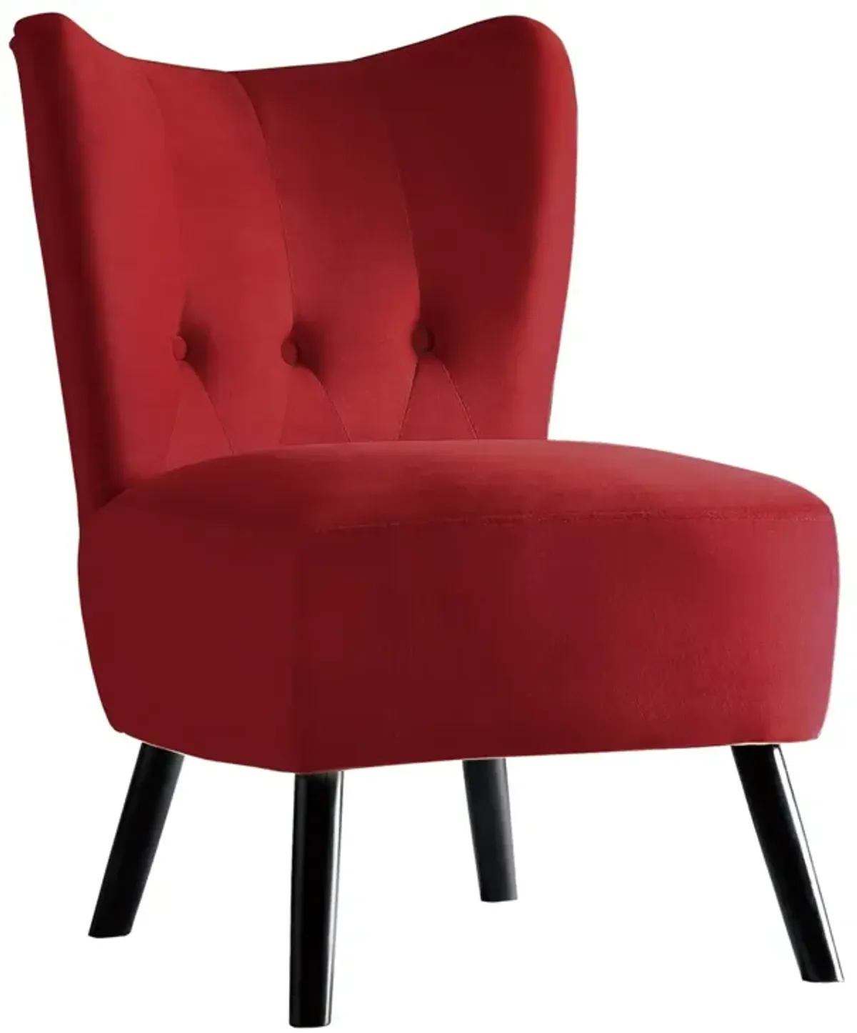 Unique Style Red Velvet Covering Accent Chair Button-Tufted Back Brown Finish Wood Legs Modern