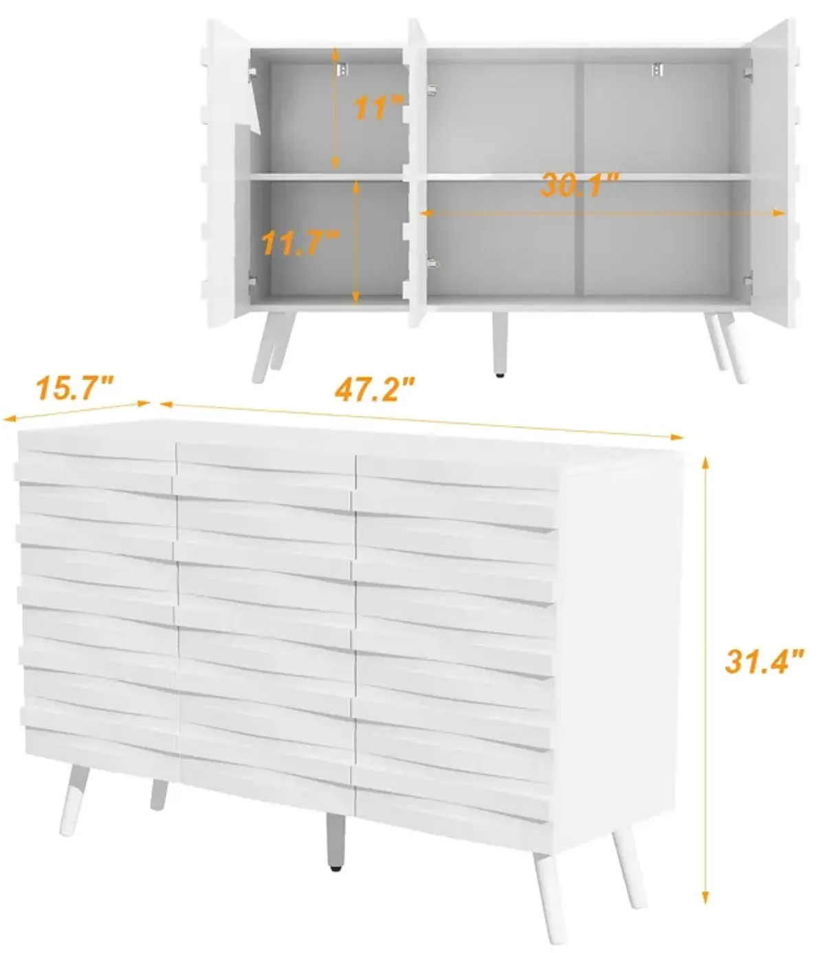 FUFU&GAGA Modern Storage Cabinet with 2 Adjustable Shelves, Solid Wood Legs & Embossed Laminate Finish