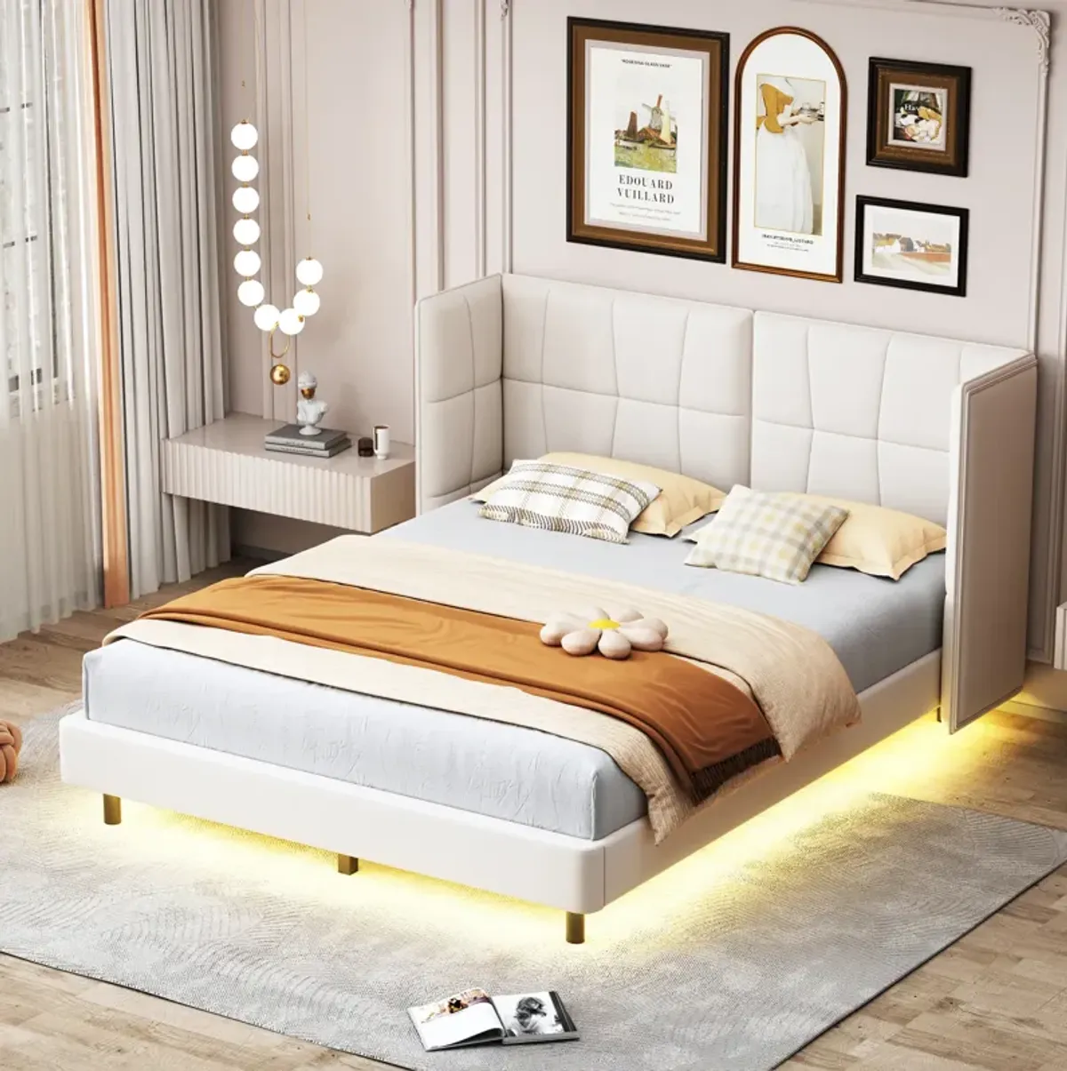 Merax U-Shaped Headboard  Platform Bed with LED Lights