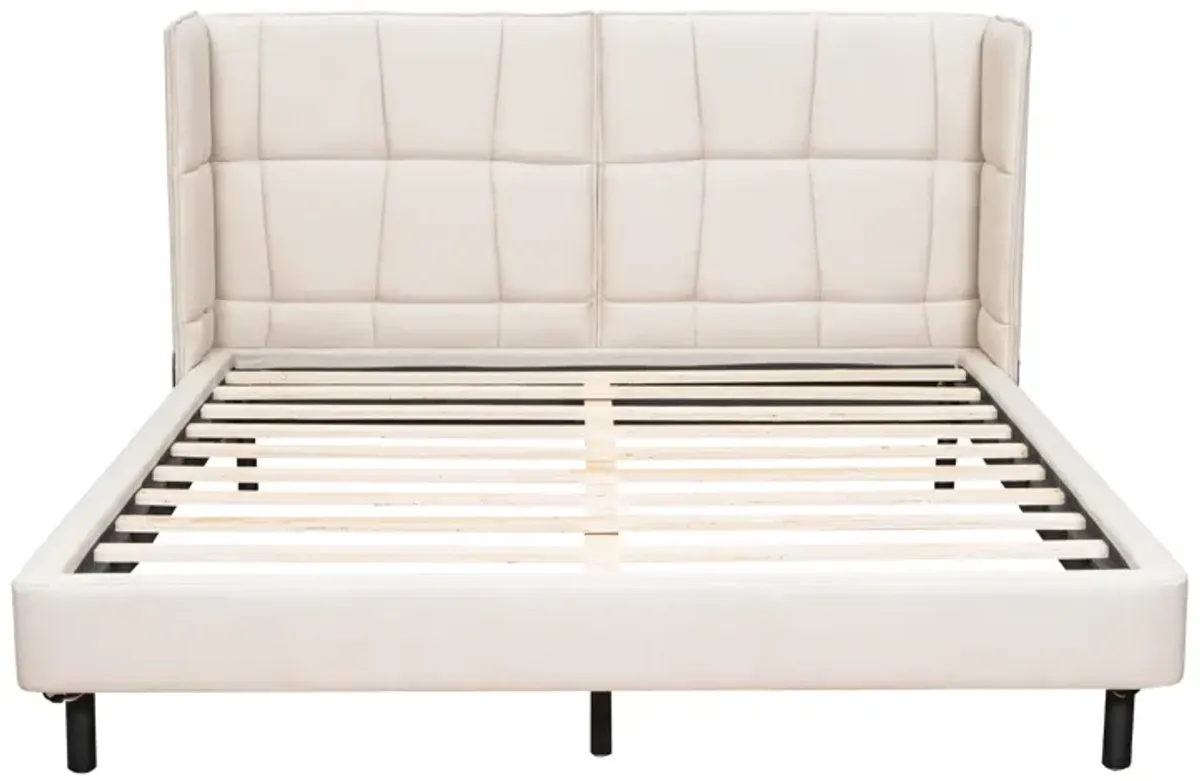 Merax U-Shaped Headboard  Platform Bed with LED Lights