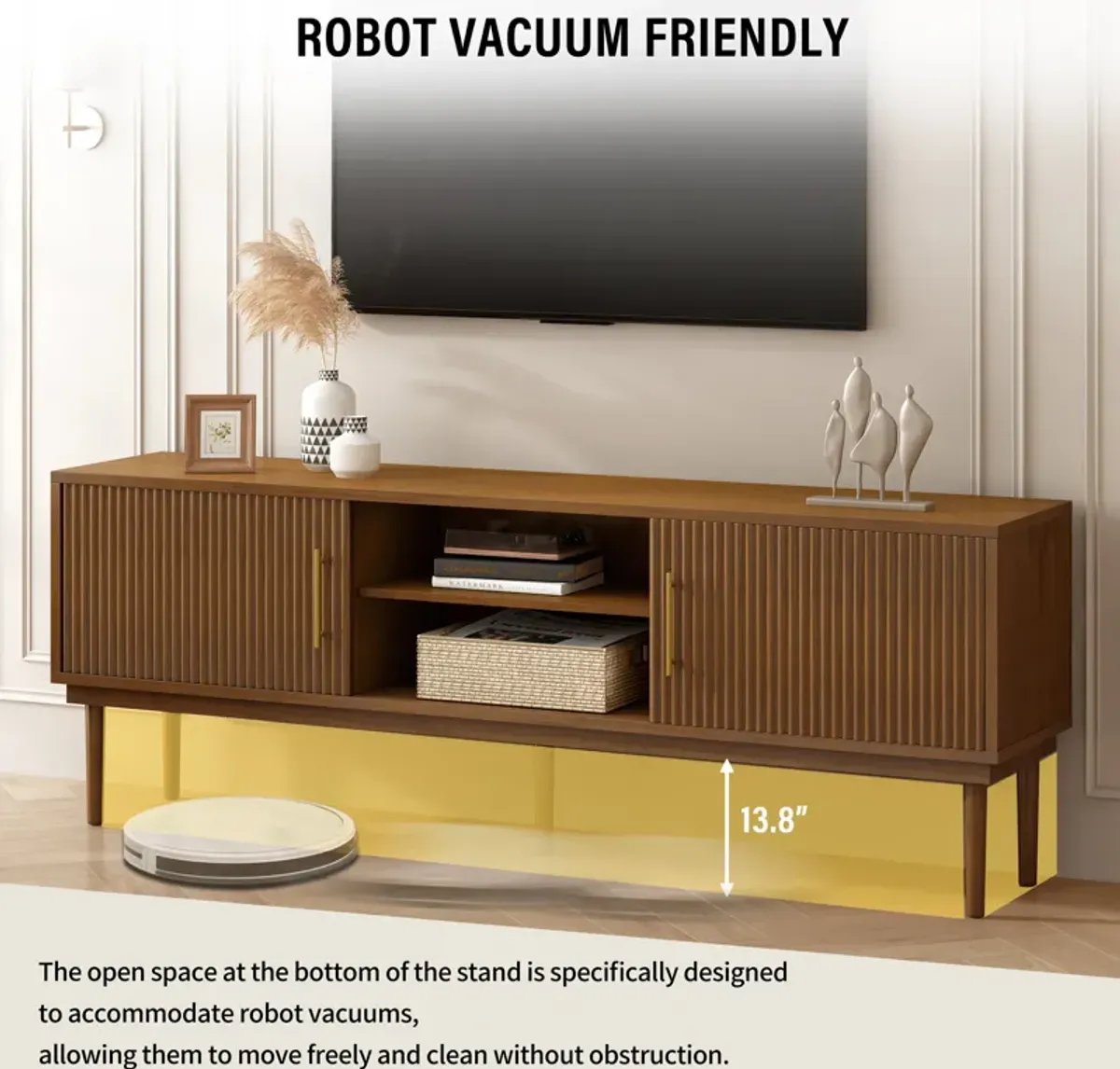 Merax Side Cabinet TV Stand with Sliding Doors