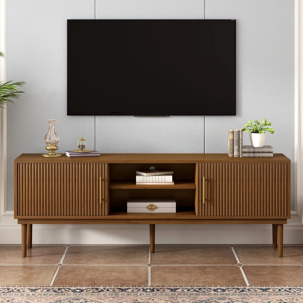 Merax Side Cabinet TV Stand with Sliding Doors