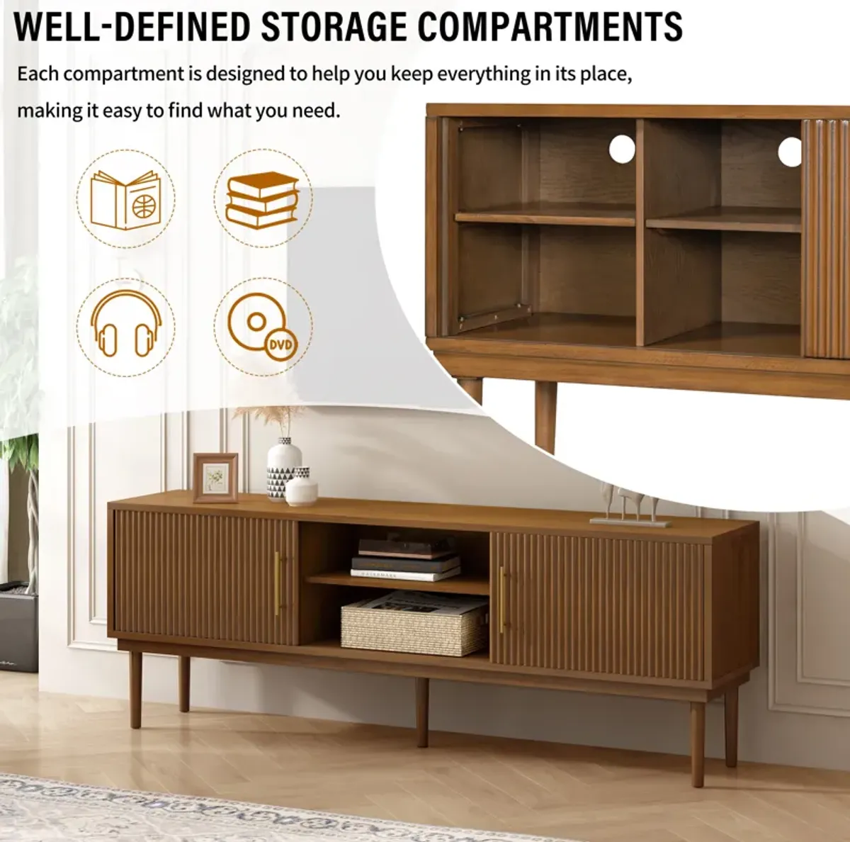 Merax Side Cabinet TV Stand with Sliding Doors