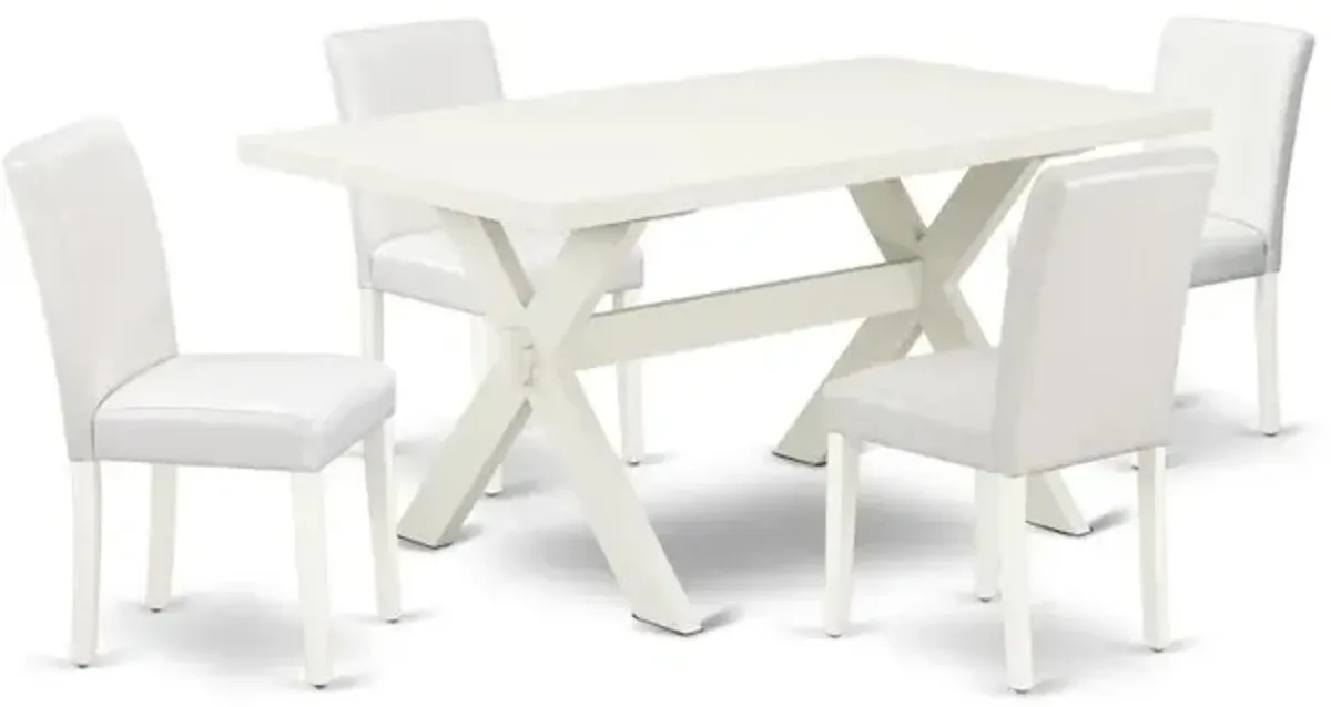 East West Furniture X026AB264-5 5-Piece Fashionable kitchen table set an Outstanding Linen White rectangular Table Top and 4 Wonderful Pu Leather Parson Dining Room Chairs with Stylish Chair Back, Lin