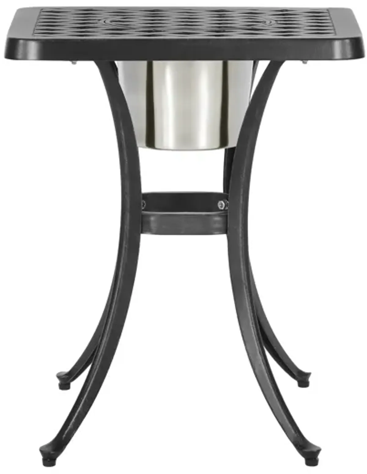 Outdoor Bistro Square Table with Built-In Ice Bucket, 21 Inch, Copper - Benzara