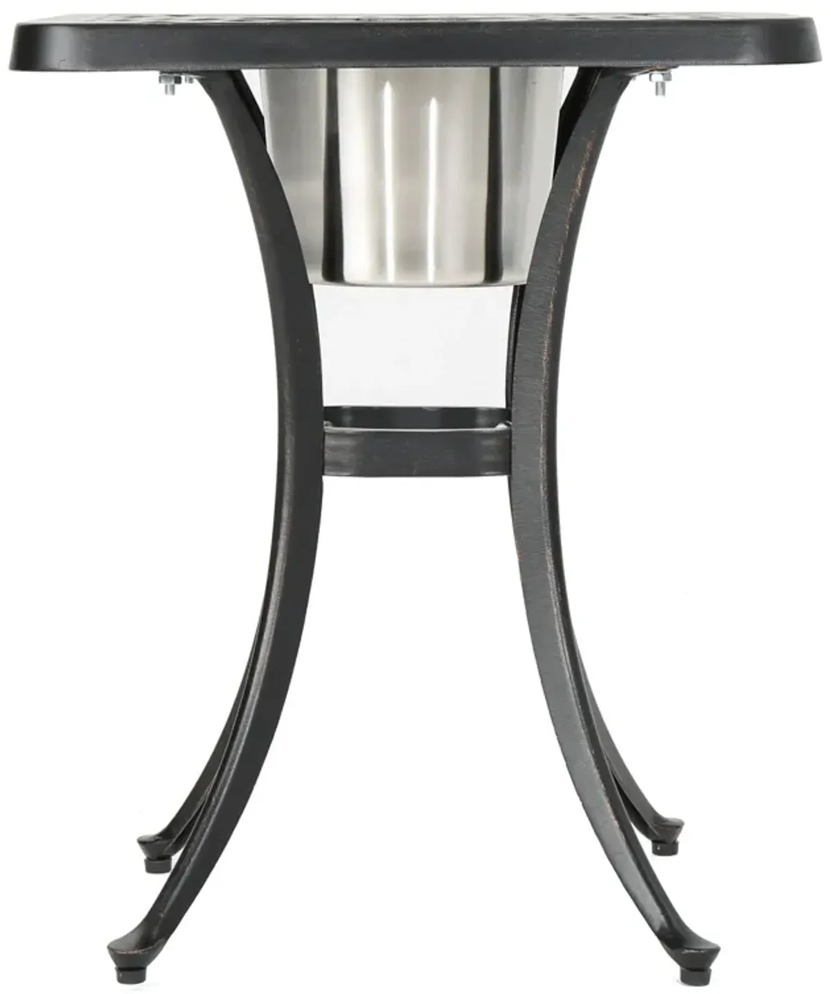 Outdoor Bistro Square Table with Built-In Ice Bucket, 21 Inch, Copper - Benzara