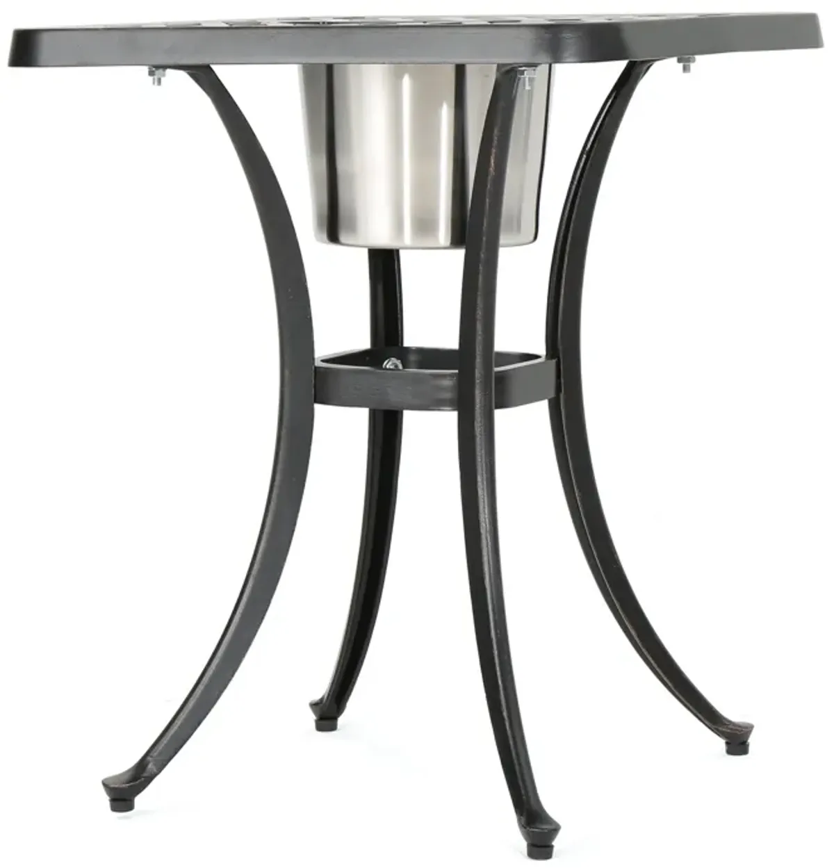 Outdoor Bistro Square Table with Built-In Ice Bucket, 21 Inch, Copper - Benzara