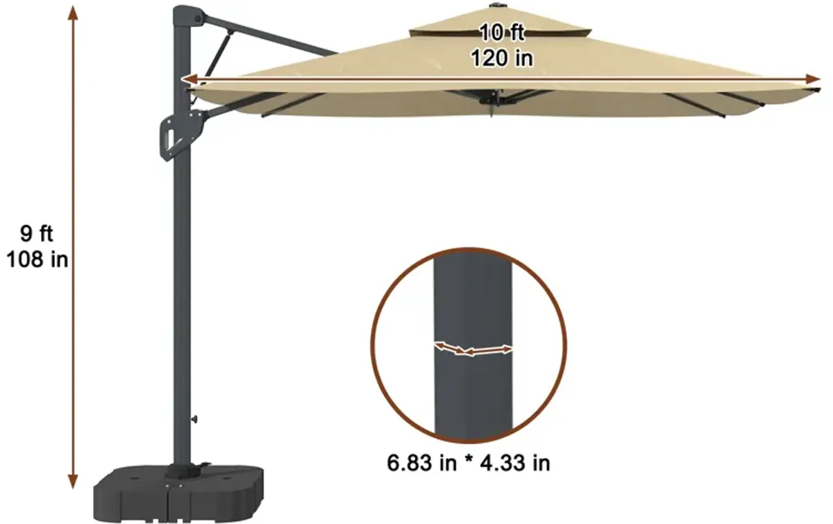 MONDAWE 10ft Square Offset Cantilever Outdoor Patio Umbrella with Included Base