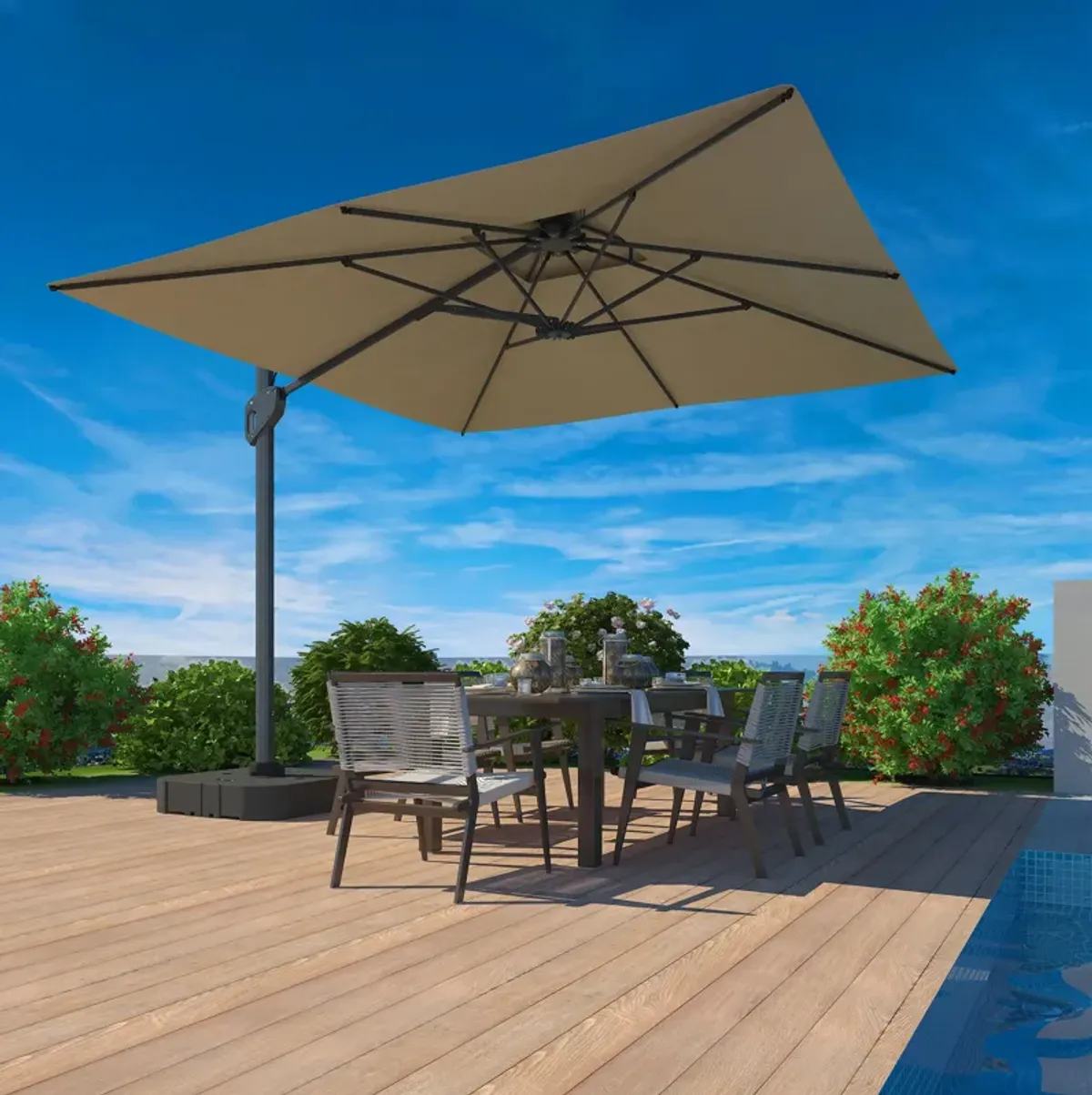 MONDAWE 10ft Square Offset Cantilever Outdoor Patio Umbrella with Included Base