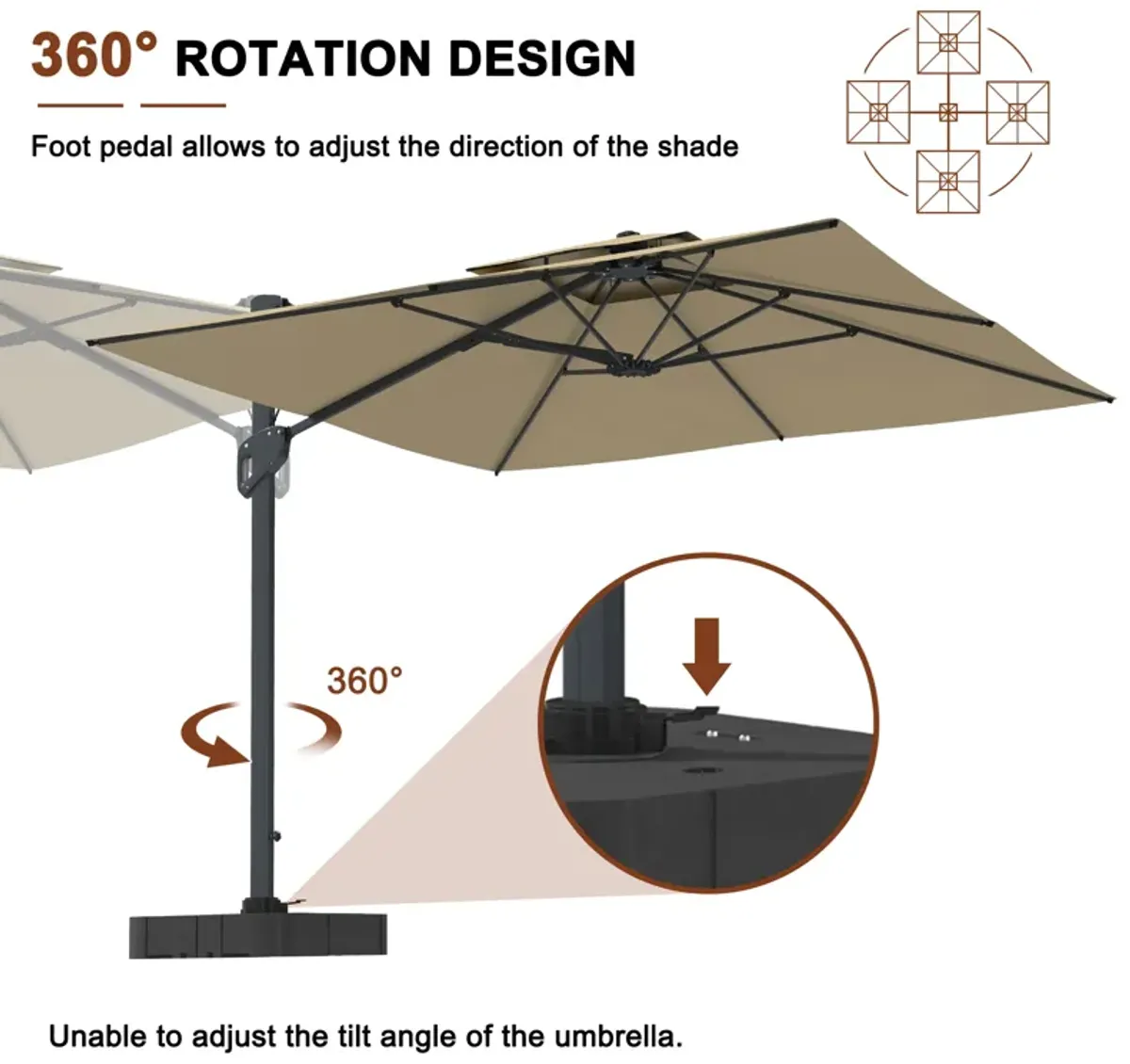 MONDAWE 10ft Square Offset Cantilever Outdoor Patio Umbrella with Included Base