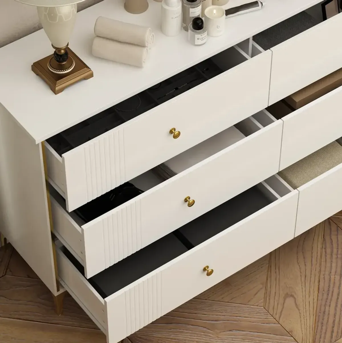 White 6-Drawer 29.3 in. Width Wooden Dresser, Make Up Vanity, Bedside Chest, Accent Storage Cabinet without Mirror