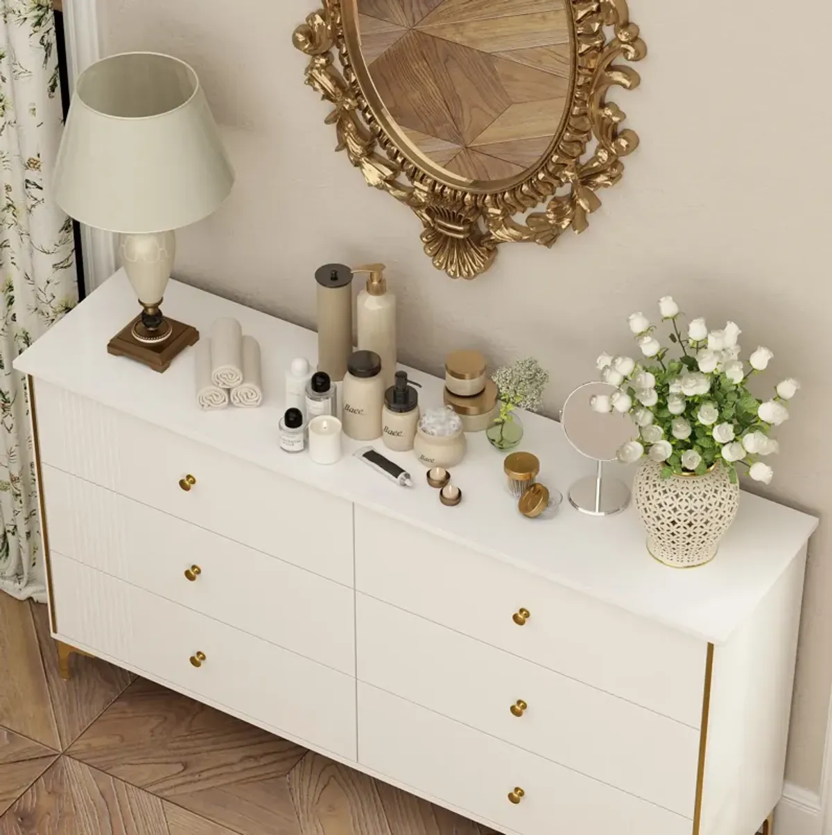 White 6-Drawer 29.3 in. Width Wooden Dresser, Make Up Vanity, Bedside Chest, Accent Storage Cabinet without Mirror