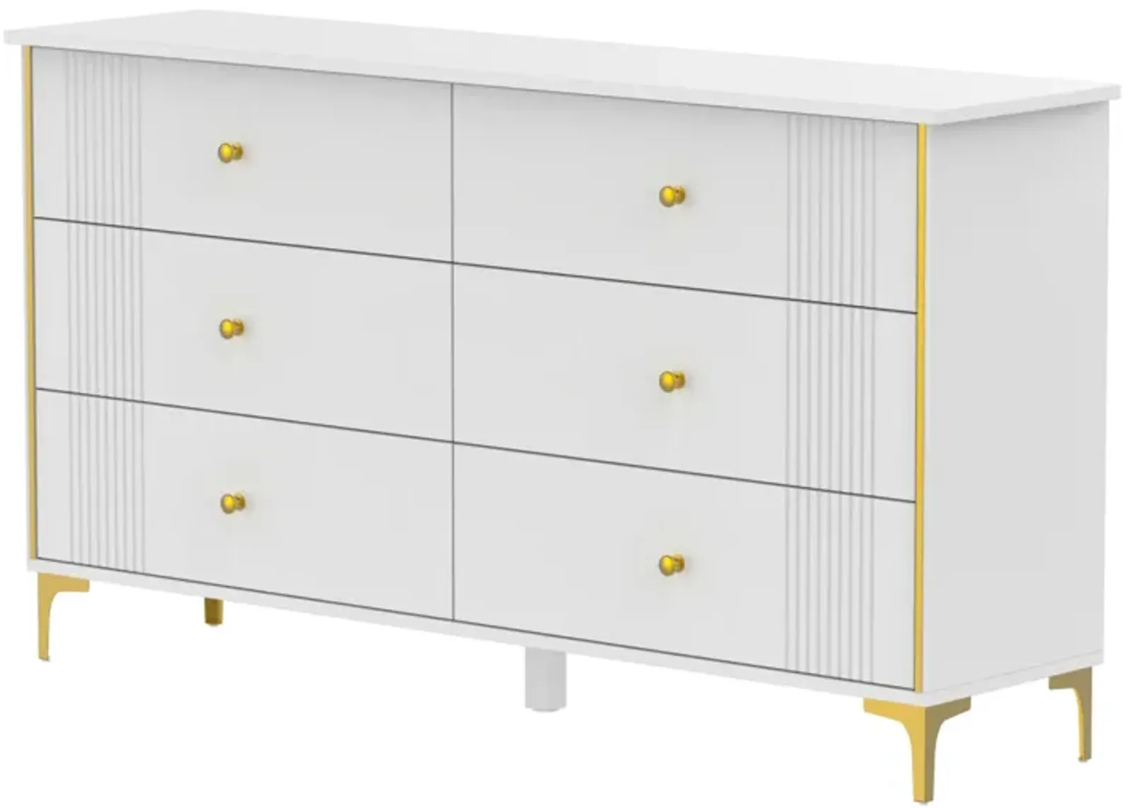 White 6-Drawer 29.3 in. Width Wooden Dresser, Make Up Vanity, Bedside Chest, Accent Storage Cabinet without Mirror