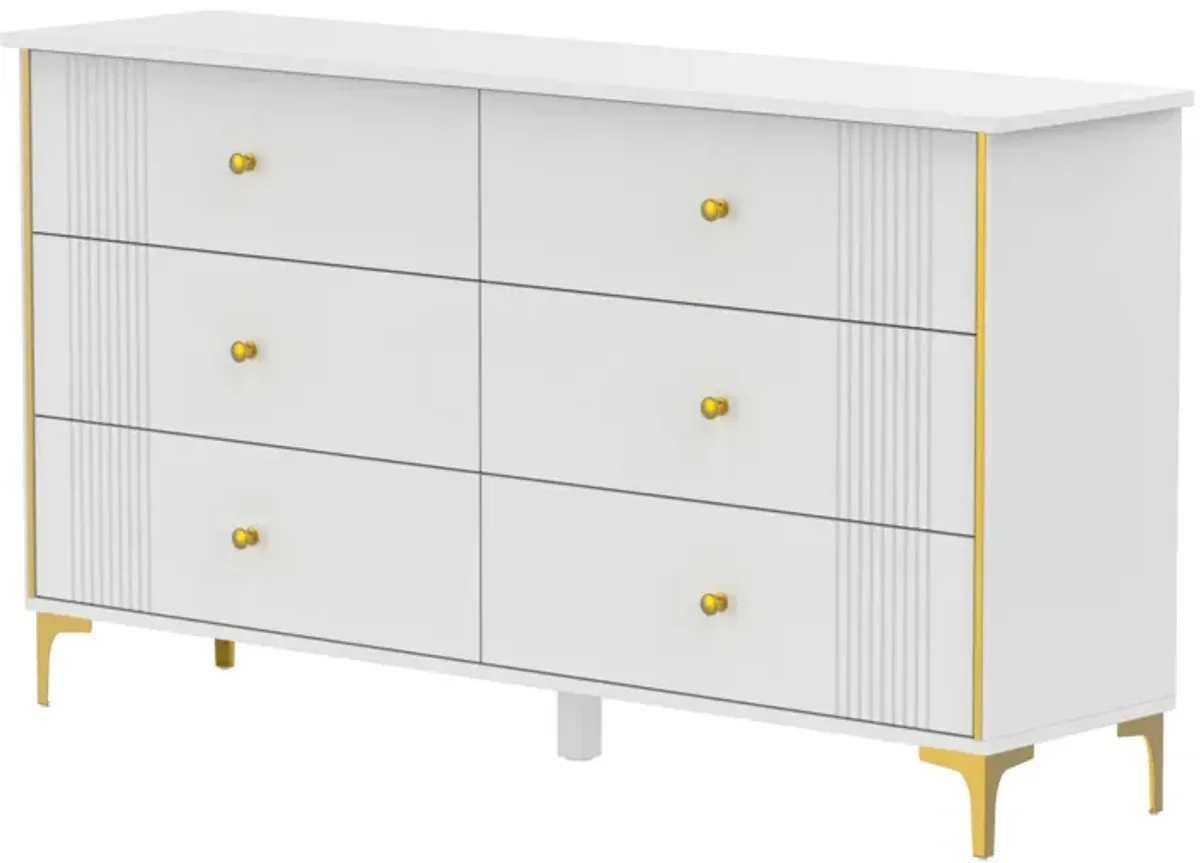 White 6-Drawer 29.3 in. Width Wooden Dresser, Make Up Vanity, Bedside Chest, Accent Storage Cabinet without Mirror