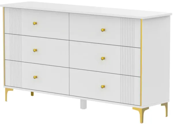 White 6-Drawer 29.3 in. Width Wooden Dresser, Make Up Vanity, Bedside Chest, Accent Storage Cabinet without Mirror