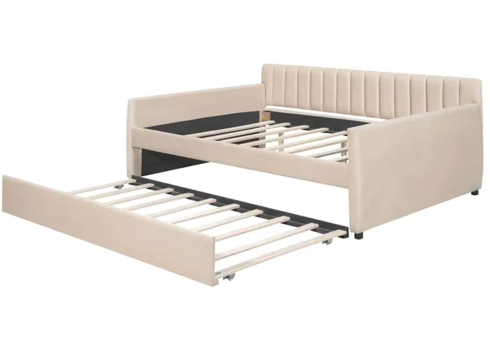 Upholstered Daybed with Trundle and Wood Slat Support