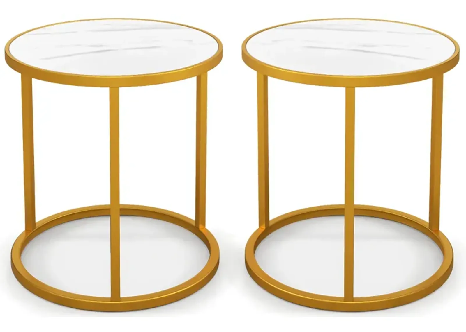 Marble Top Round Side Table 16-Inch End Table with Golden Metal Frame-Set of 2