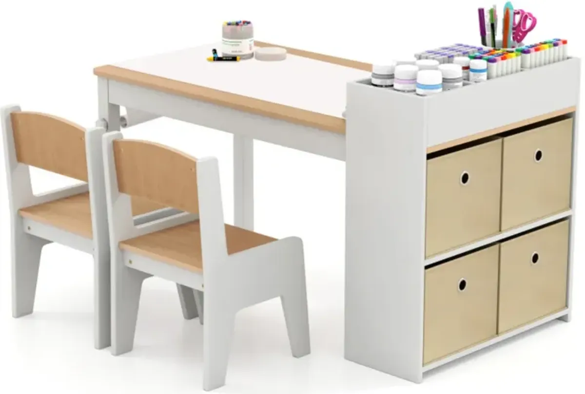 Kids Art Table and Chairs Set with 2 Chairs and Paper Roll