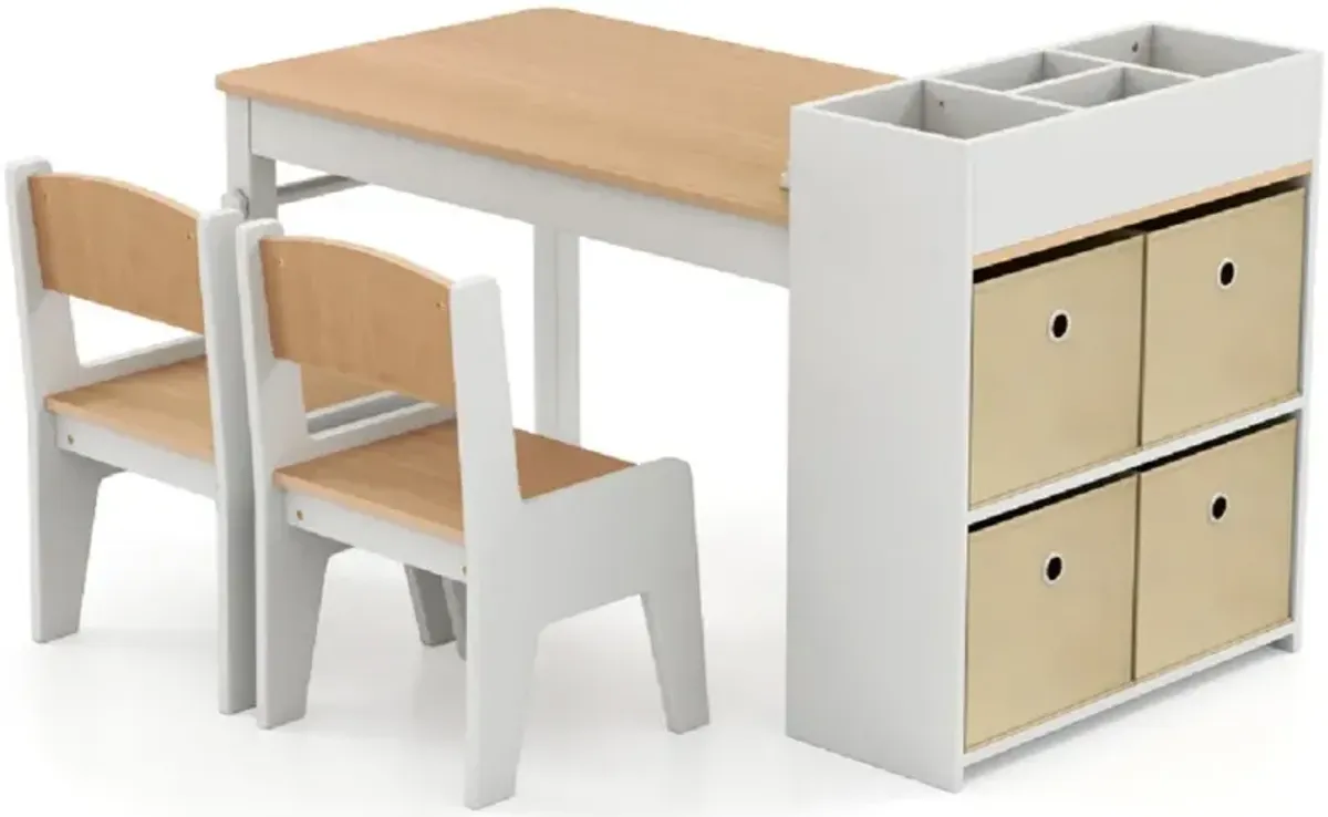 Kids Art Table and Chairs Set with 2 Chairs and Paper Roll