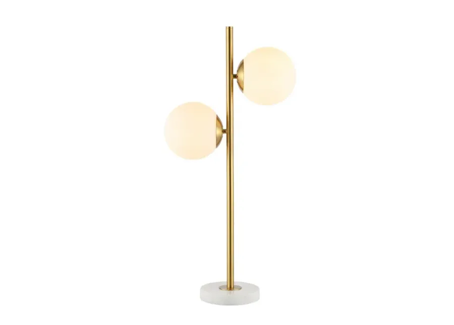 Amelie 28" 2-Light Coastal Vintage Iron LED Table Lamp, Brass Gold/White